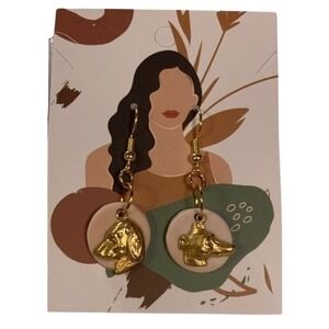 Gold‎ Dog Head Dangle Earrings NWT
